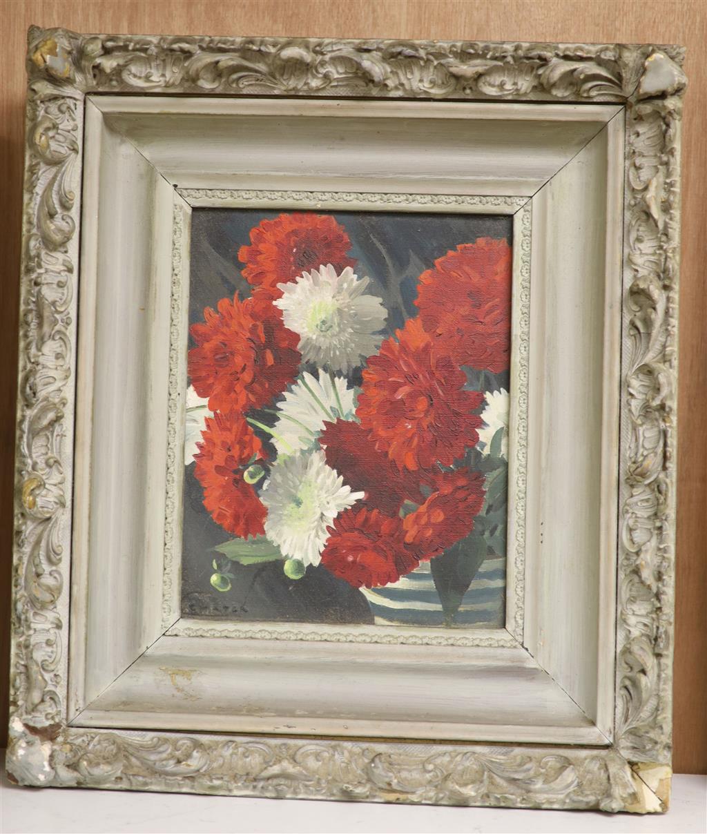 Cedric Chater (1910-1978), oil on canvas, Still life of carnations in a vase, signed, 24 x 19cm